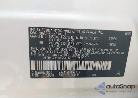 2024 Toyota Rav4 Le z USA, uszkodzony, nr VIN 2T3H1RFV1RC254365